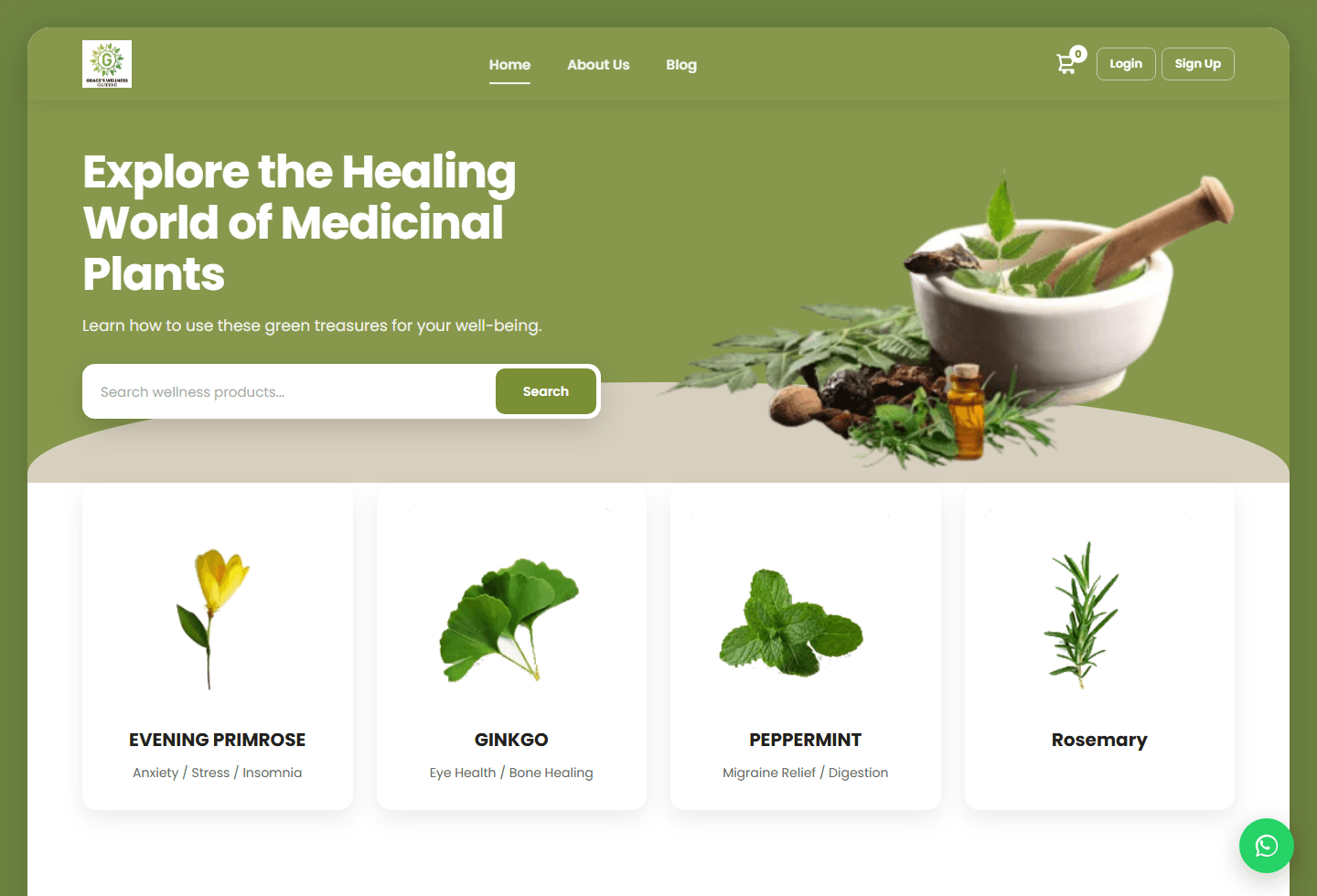 Graces Wellness Gardens wellness ecommerce homepage screenshot by Almond Systems