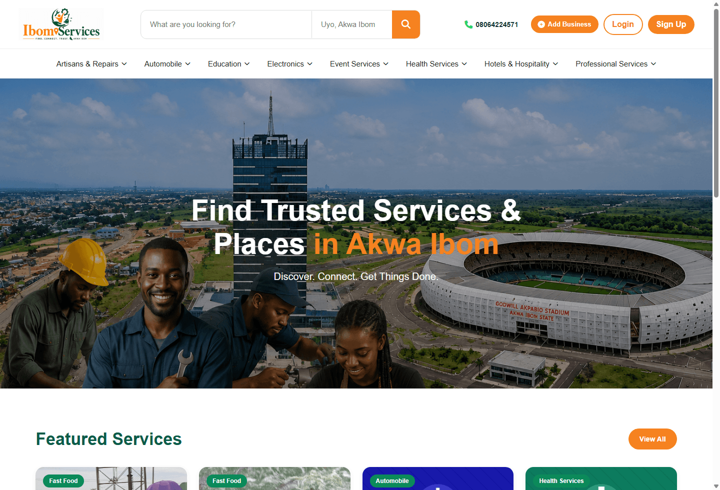 Ibom Services Nigerian business directory homepage screenshot by Almond Systems