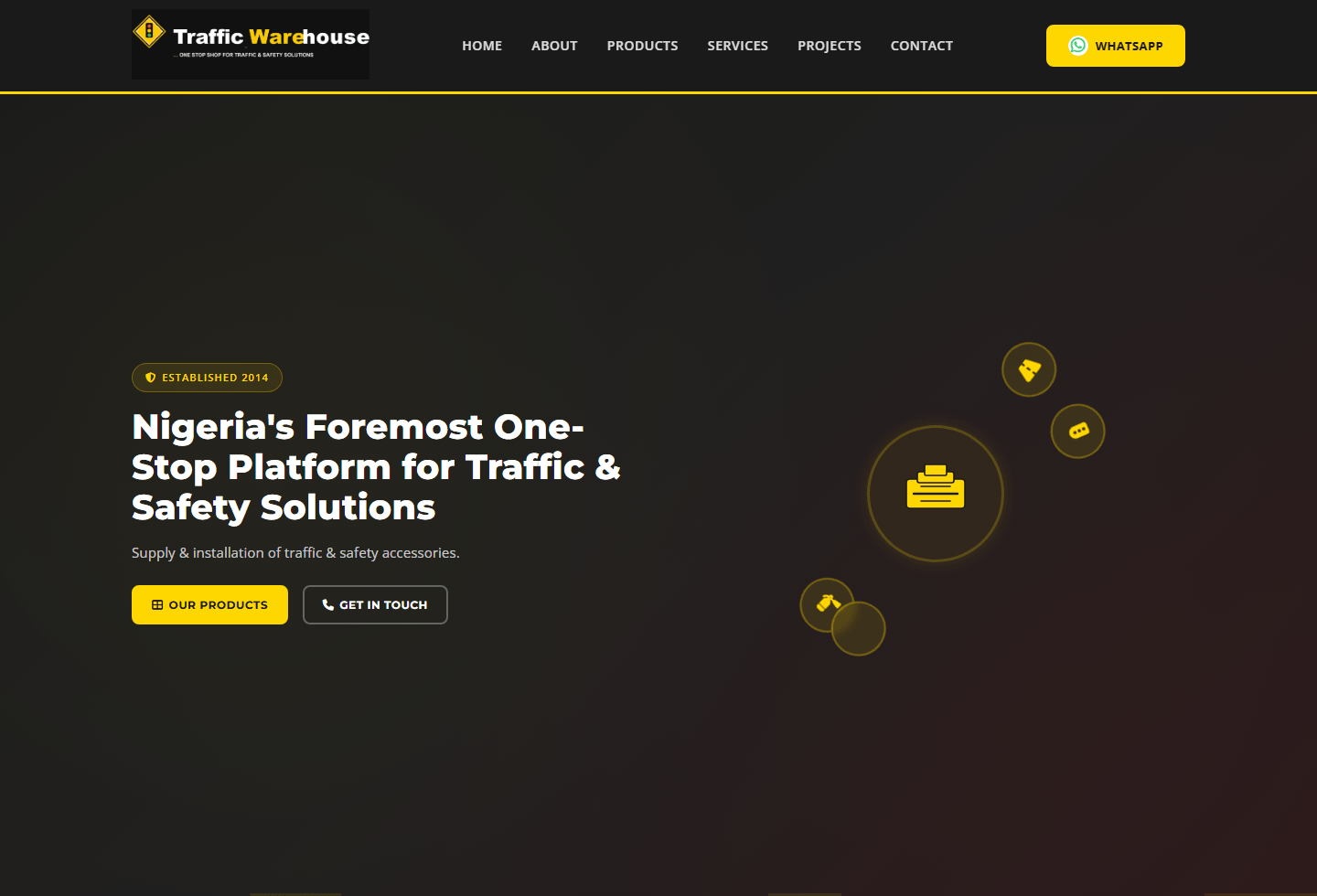 Traffic Warehouse Nigeria traffic safety website homepage screenshot by Almond Systems